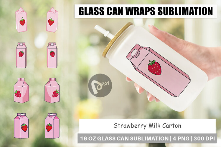 Glass Can Strawberry Milk Carton example image 1