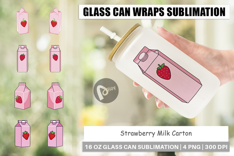 Glass Can Strawberry Milk Carton
