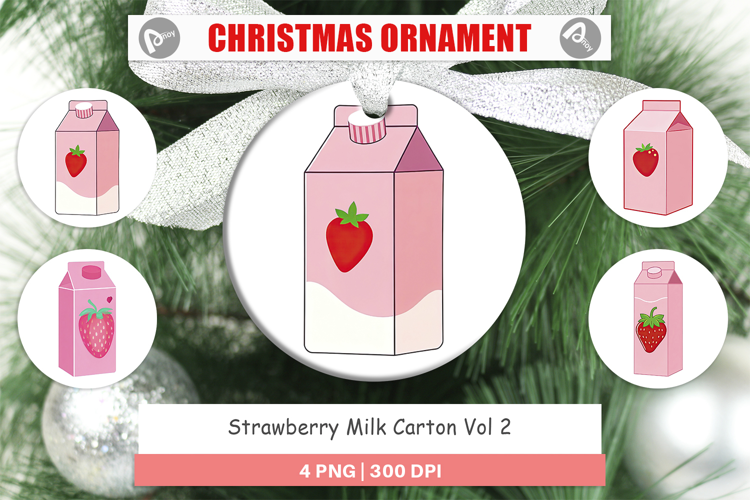 Ornament Strawberry Milk Carton