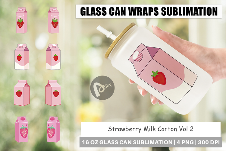 Glass Can Strawberry Milk Carton