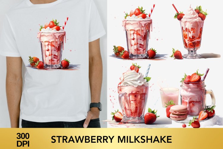 4 png Watercolor Strawberry Milkshake Clipart example image 1