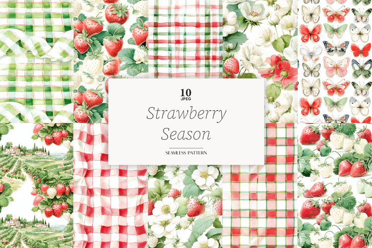 Strawberry Paper Pattern | Berries Background | Summer Farm