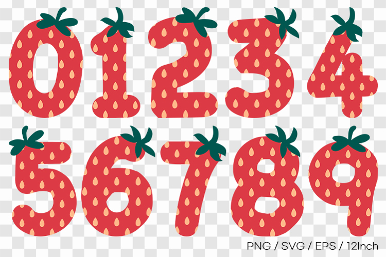 Cute strawberry numbers PNG fruit summer clipart EPS SVG