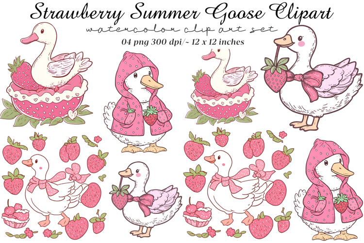 Strawberry Summer Goose Clipart