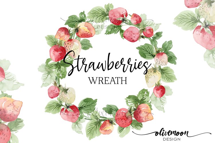 Strawberry Wreath Watercolor Strawberries Clipart PNG