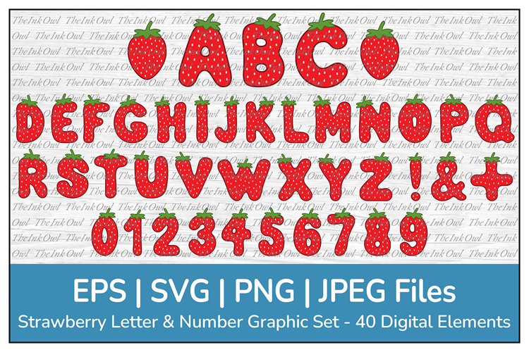 Strawberry Fruit Alphabet Letters and Numbers SVG Clipart