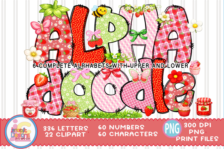 Strawberry Doodle Alphabet Letters| Summer Sublimation Alpha