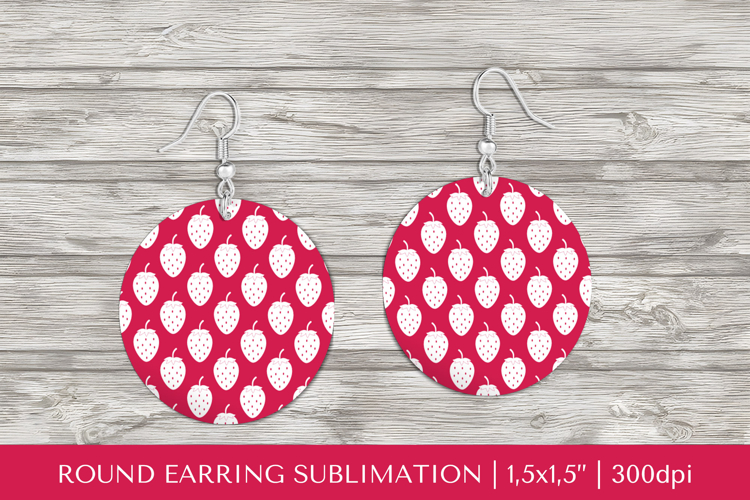 Strawberry earring sublimation. Summer round earrings PNG 15