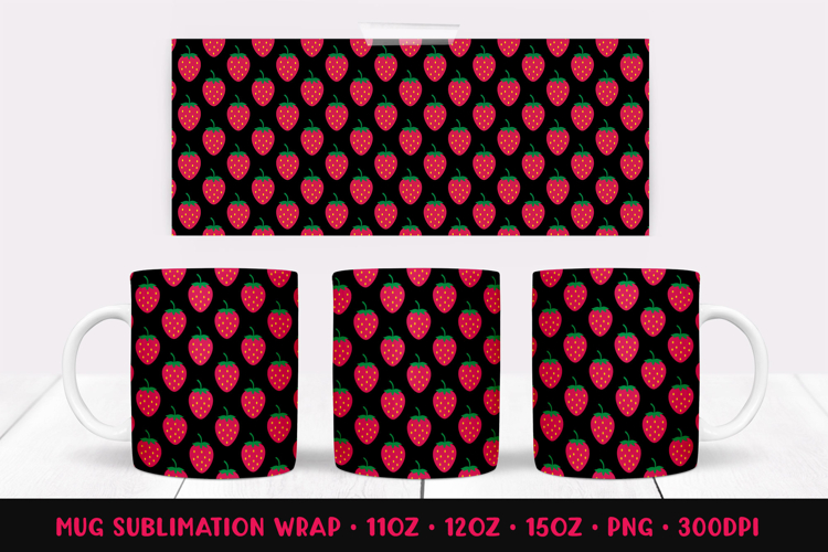 Strawberries Mug Sublimation Design. Summer Mug Wrap PNG 09