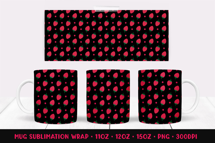 Strawberry Mug Sublimation Design. Summer Mug Wrap PNG 010
