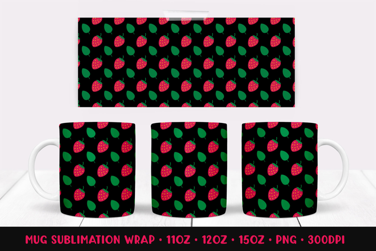 Strawberries Mug Sublimation Design. Summer Mug Wrap PNG 011