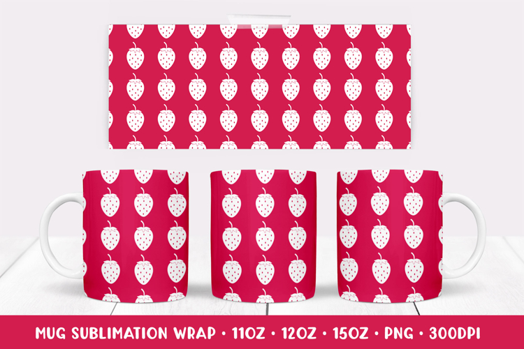 Strawberries Mug Sublimation Design. Summer Mug Wrap PNG 014