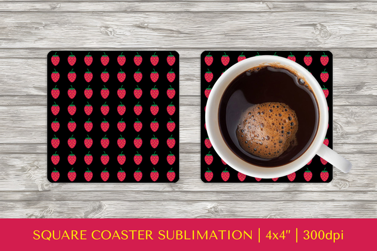 Strawberry square coaster sublimation. Summer coaster PNG 08