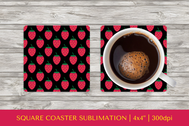 Strawberry square coaster sublimation. Summer coaster PNG 09