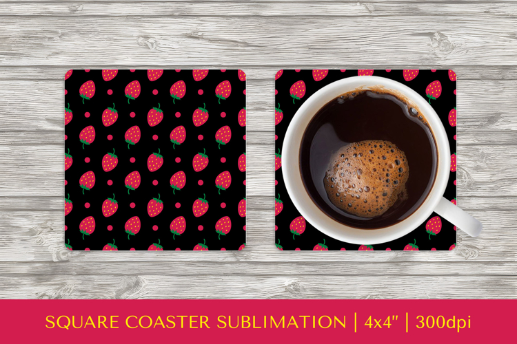Strawberry square coaster sublimation. Summer coaster PNG 10