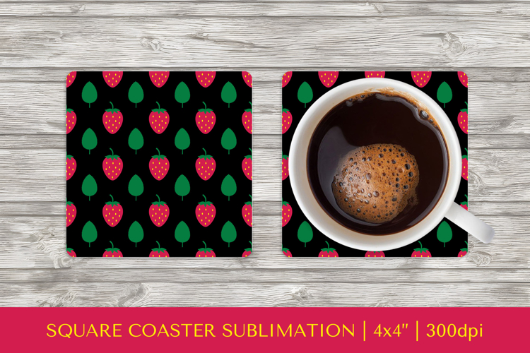 Strawberry square coaster sublimation. Summer coaster PNG 12