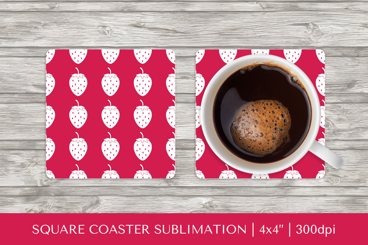 Strawberry square coaster sublimation. Summer coaster PNG 14