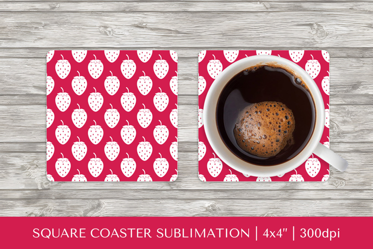 Strawberry square coaster sublimation. Summer coaster PNG 14