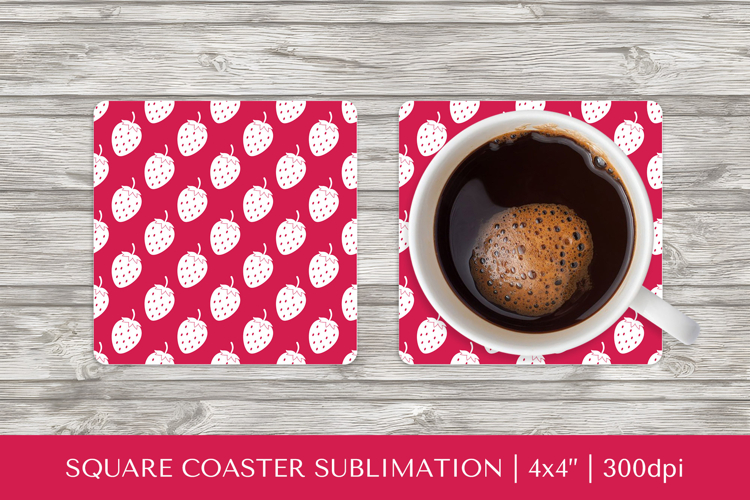 Strawberry square coaster sublimation. Summer coaster PNG 16
