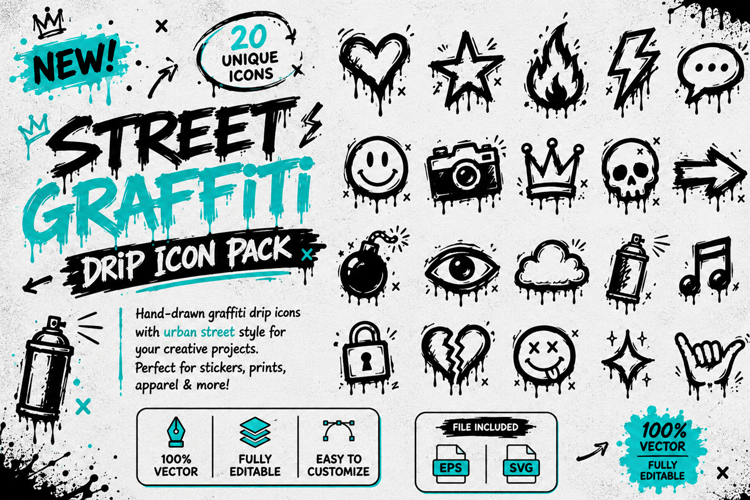 Street Graffiti Drip Icon Pack Urban Doodle Symbols