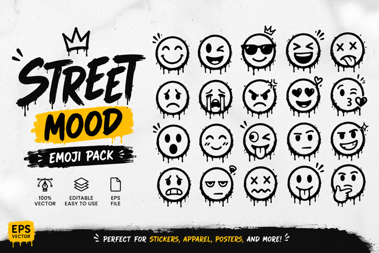 Street Mood Emoji Pack Dripping Urban Graffiti Emoticon EPS