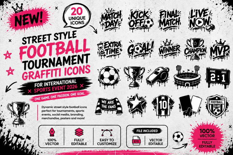 Street Style Football Tournament Graffiti Icons 2026 Sports