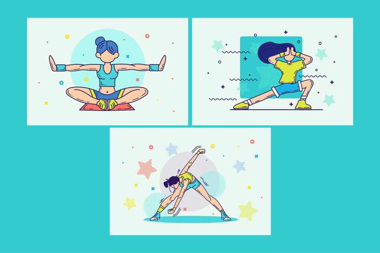 Stretching Fitness Lifestyle Illustrations