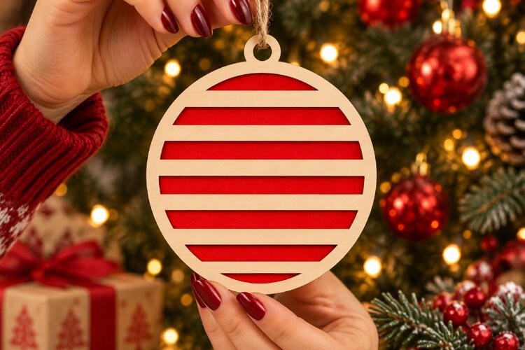 Striped Christmas Bauble SVG Laser Cut Ornament Design File example image 1