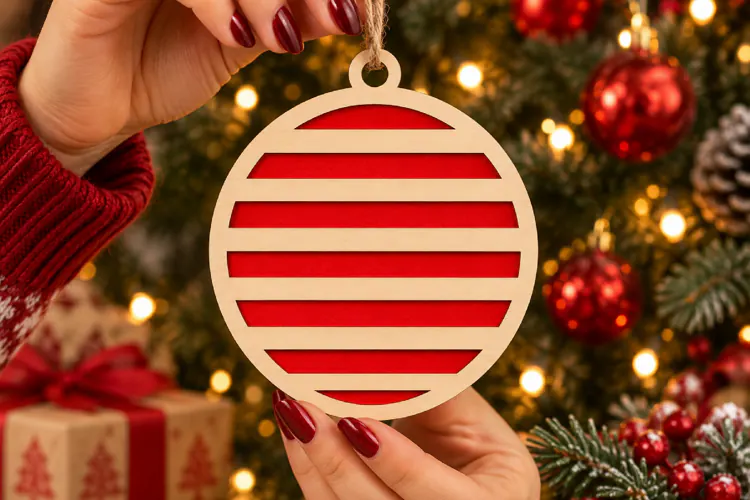Striped Christmas Bauble SVG Laser Cut Ornament Design File