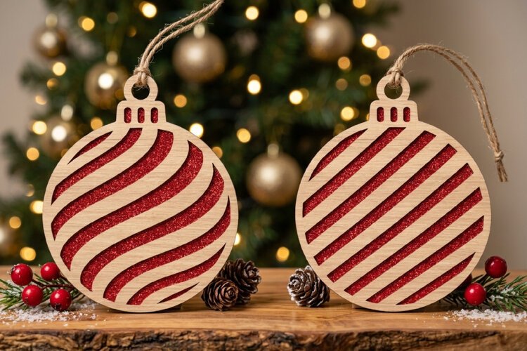 Striped Christmas Bauble SVG Laser Cut File For Crafters example image 1