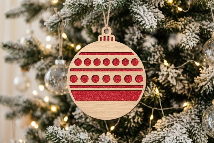 Striped Christmas Bauble SVG Laser Cut Wood Decoration example image 1