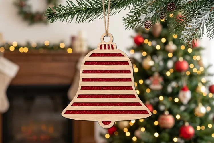 Striped Christmas Bell Ornament SVG Laser Cut File