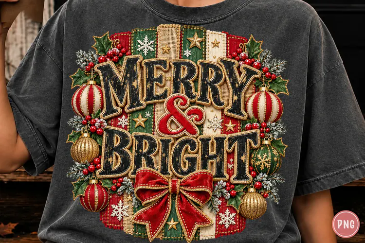 Striped Christmas Merry and Bright PNG