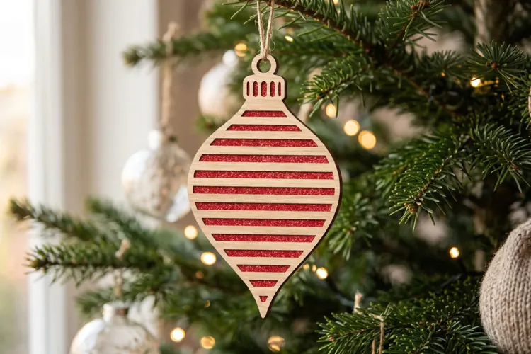 Striped Christmas Ornament SVG Laser Cut, Holiday Decor File