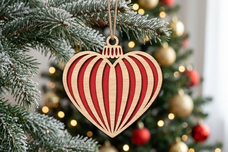 Striped Heart Christmas Ornament SVG Cut File example image 1