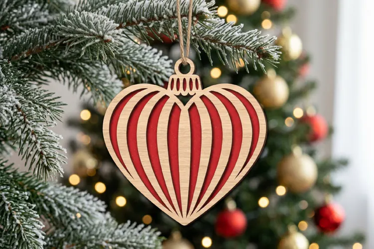 Striped Heart Christmas Ornament SVG Cut File