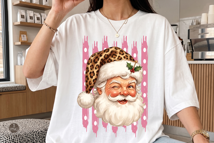 Striped Leopard Santa PNG, Retro Santa Claus Png