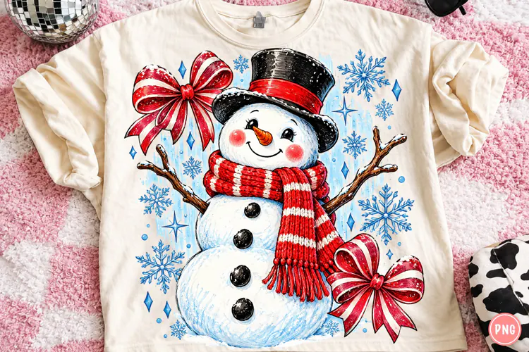 Preppy Christmas Snowman PNG | Striped Coquette Bow Png