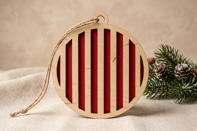 Stripes Christmas Ornament SVG Laser Cut Design File example image 1