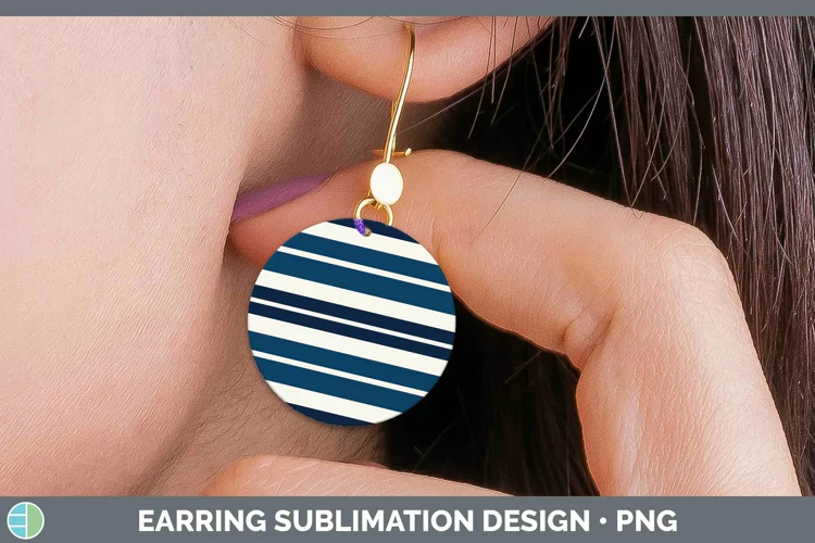 Stripes Dark Blue Round Earrings Sublimation Earrings Design