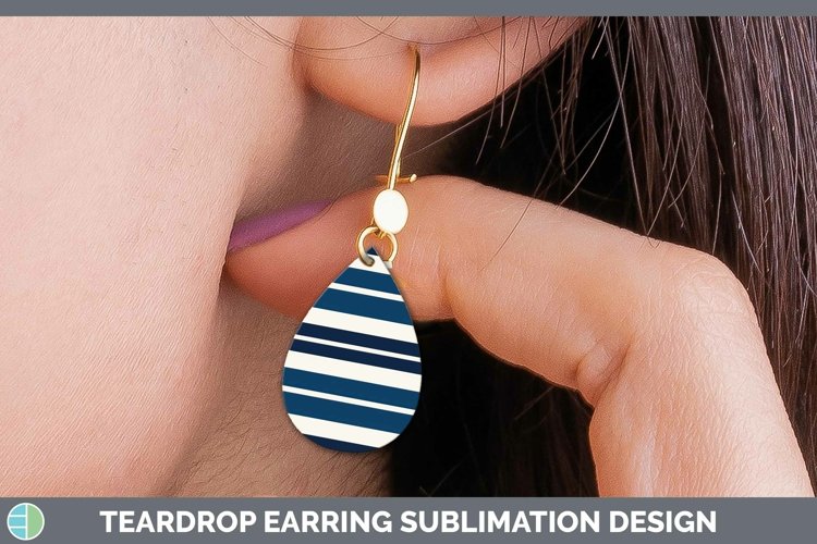 Stripes Dark Blue Teardrop Earrings Sublimation Earrings Des