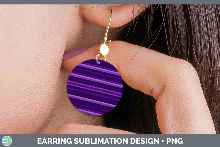 Stripes Deep Purple Round Earrings Sublimation Earrings Desi