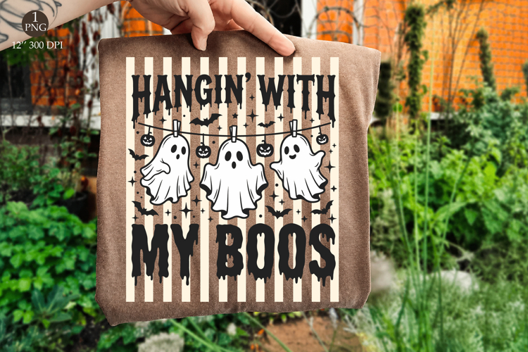 Stripes Funny Hanging Ghosts Halloween PNG, Hangin’ With My