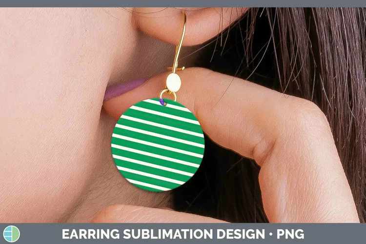 Stripes Spring Green Round Earrings Sublimation Earrings Des