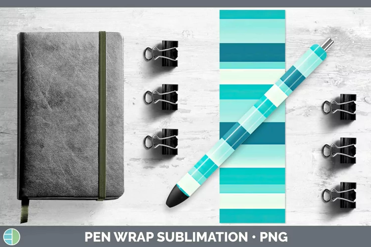 Stripes Teal Pen Wrap Sublimation Epoxy Pen Designs