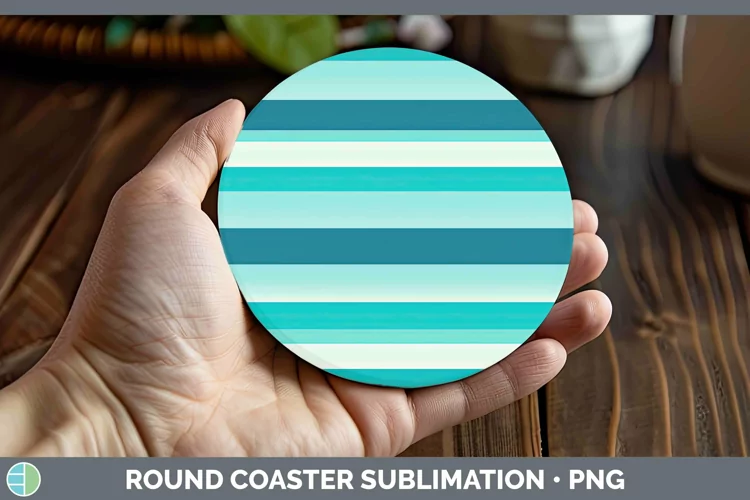 Stripes Teal Round Coaster Sublimation Coaster Designs
