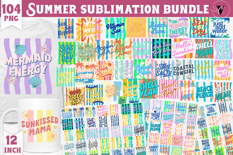 Summer Sublimation Bundle | Beach Quotes Retro Stripes png