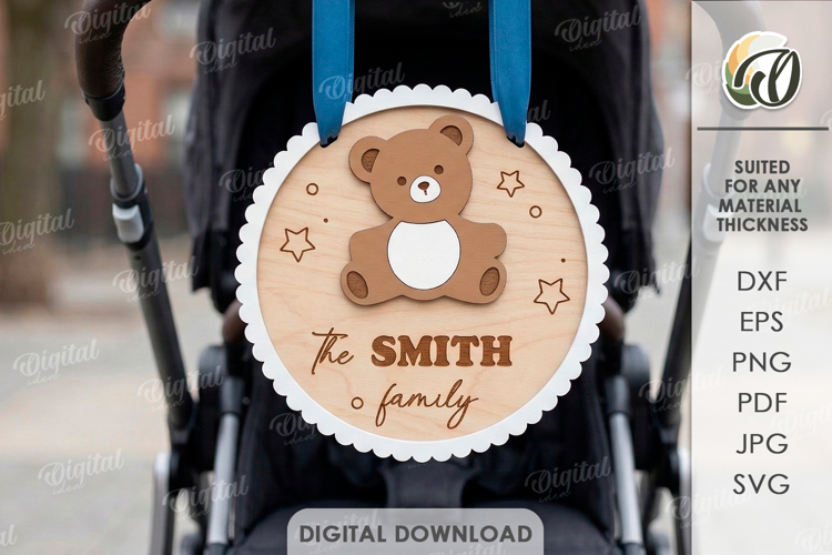3D Baby Stroller Sign Laser Cut. Stroller Tag SVG