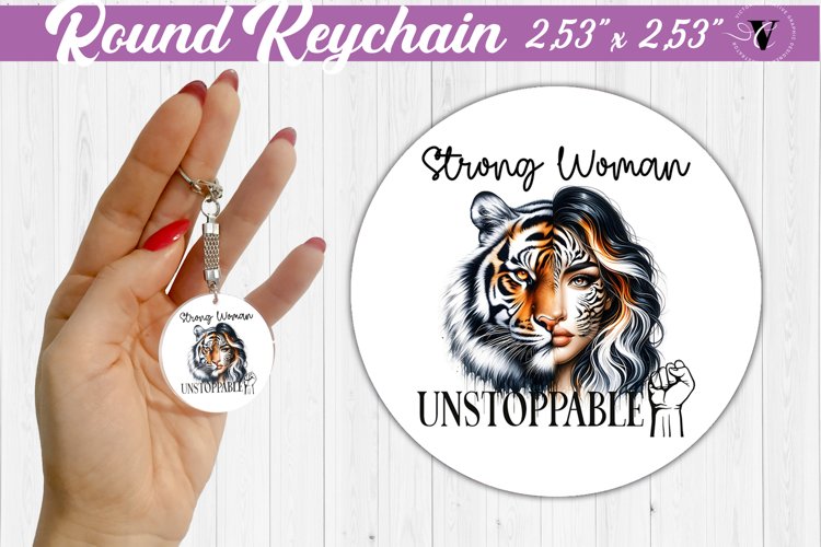 Round keychain sublimation | Strong woman example image 1
