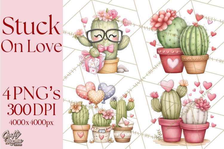 Cute Cactus Valentine Clipart, Love Plant PNG, Heart Cactus